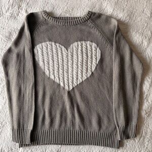 Pink Lily Gray Sweater with White Heart - Size Medium